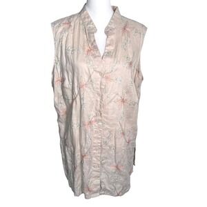 DEANE & WHITE Womens 2X Light Pink Linen Floral Embroidered Sleeveless Tunic Top